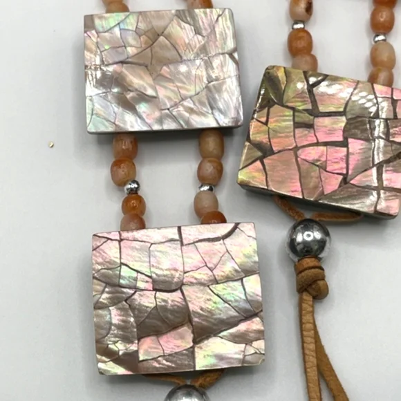 Bohemian Abalone Shell Leather Belt 42" Long - Picture 6 of 8